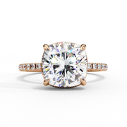 Cushion Cut Moissanite Engagement Ring With Hidden Halo